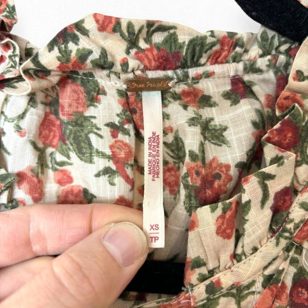 Floral Tie-Neck Puff Sleeve Blouse - Cream & Rust - Picture 9 of 12